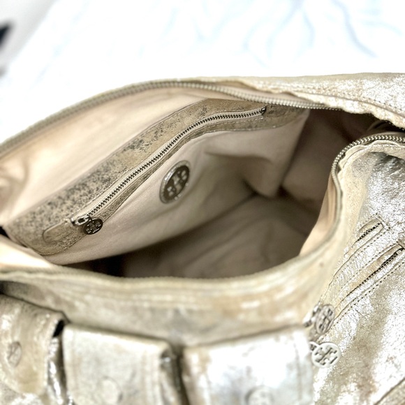 Tory Burch Vintage Y2K Metallic Suede Shoulder Messenger Bag Adjustable Strap - Picture 5 of 10